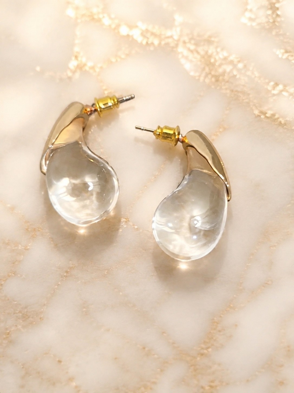 Gold Tone Clear Teardrop earrings